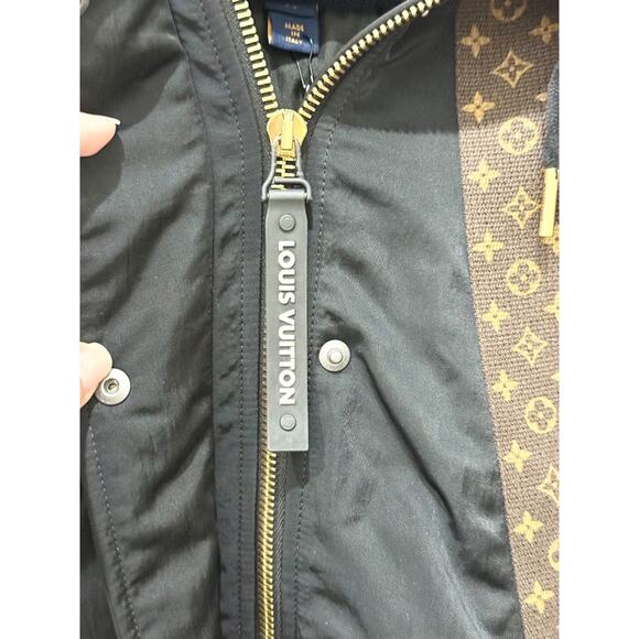 Louis Vuitton LV Monogram Trim Hooded Bomber Jacket Black Women's Size 34/ US 2 - Picture 3 of 5